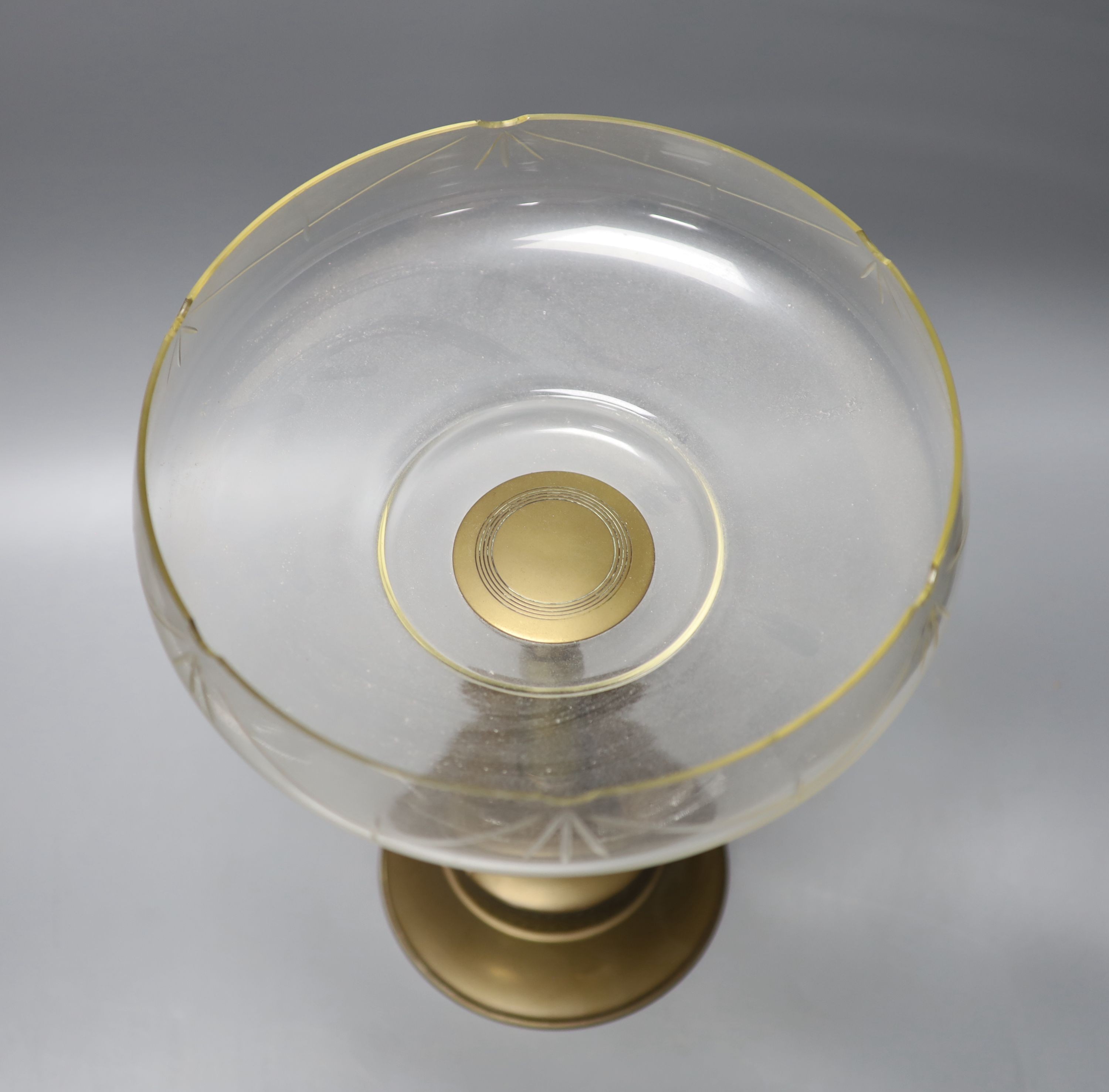 A brass comport with glass bowl, 34. 5 cm high
